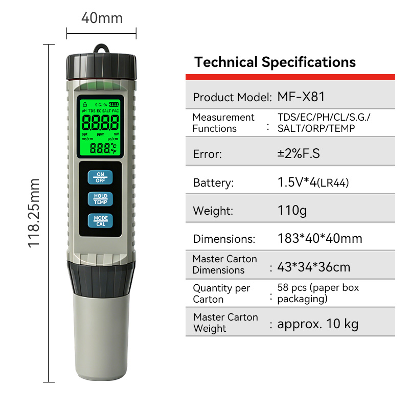MF-X81 Portable Multi Water Qu - Ph Meter Digital Water Tester recension och pris